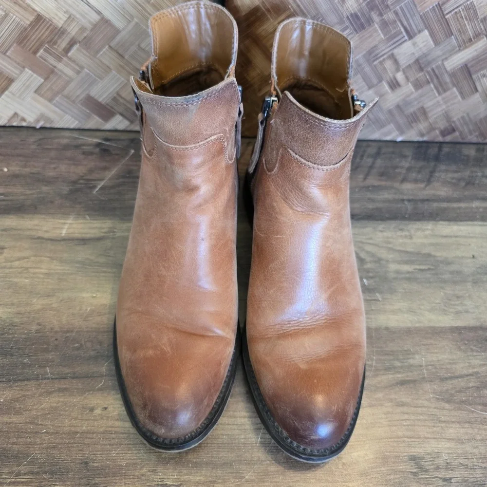 Franco Sarto Boots Women's Size 9M Brown Leather Booties Ankle Worn Halford